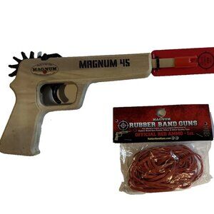 NEW Magnum 45 Rubber Band Gun + Pack of Red Ammo * Made in USA